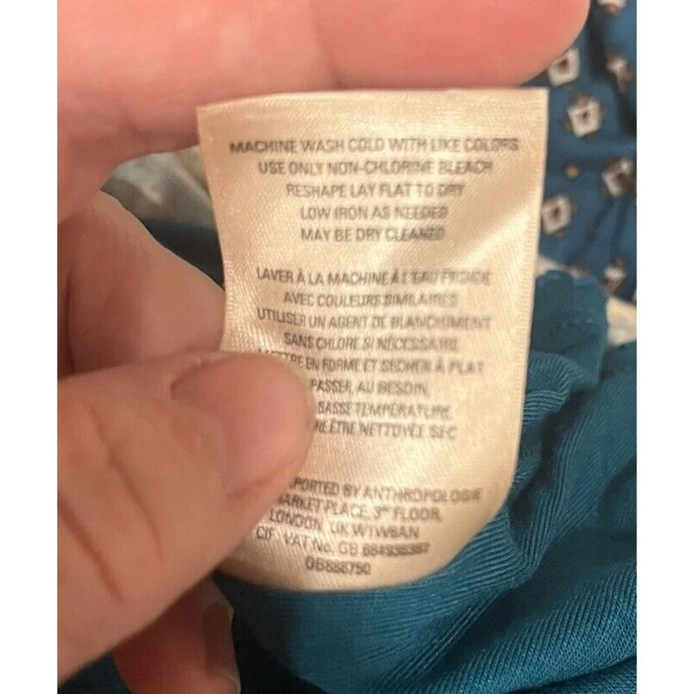 Maeve Anthropologie Teal Gold Border Print Knit Dress Sz M Hippie Boho Western - Picture 7 of 12